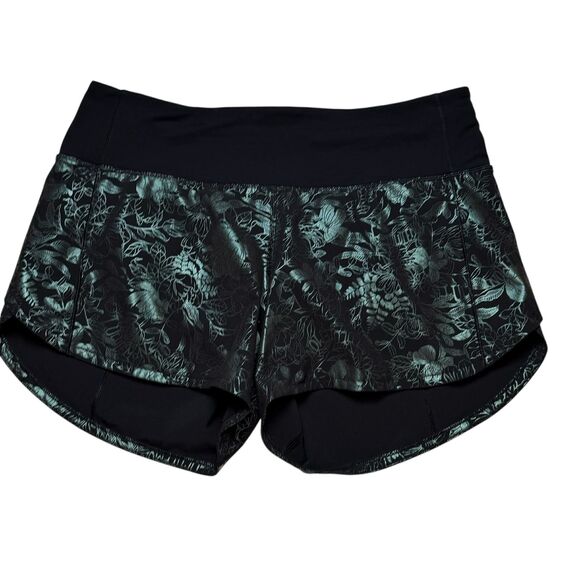 Lululemon Speed Up Mid-Rise Lined Short 4" Logo Flourish Black Iridescent Foil - Picture 2 of 9